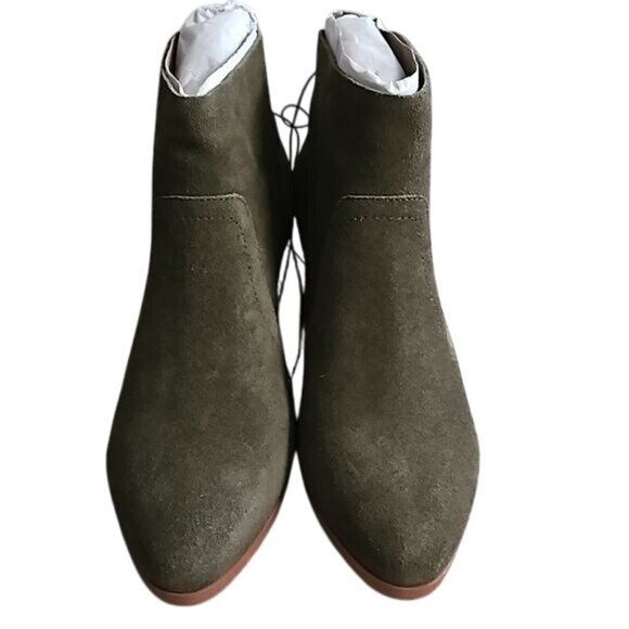 Violet & Red Suede Cupid Bootie Size 6.5 New Leather Block Heel Olive Green - Picture 3 of 9